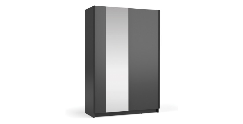 Armoire LYSIA 120 cm noir mat – 2 portes coulissantes avec miroir