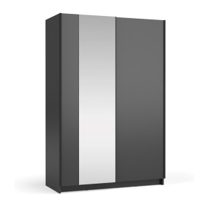 Armoire LYSIA 120 cm noir mat – 2 portes coulissantes avec miroir