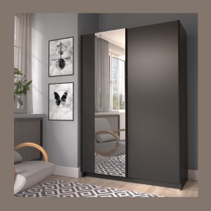 Armoire LYSIA 120 cm noir mat – 2 portes coulissantes avec miroir