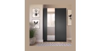Armoire LYSIA 120 cm noir mat – 2 portes coulissantes avec miroir