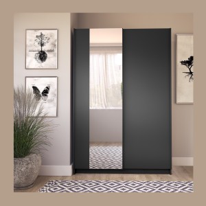 Armoire LYSIA 120 cm noir mat – 2 portes coulissantes avec miroir