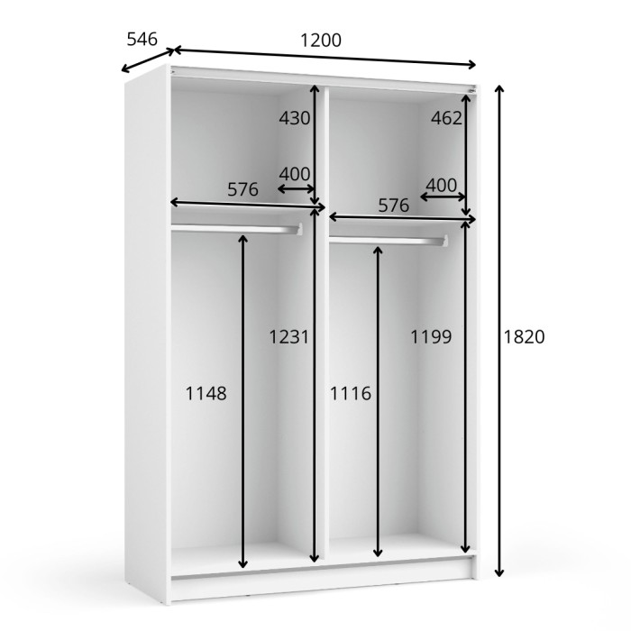 Kast LYSIA 120 cm mat zwart - 2 schuifdeuren met spiegel