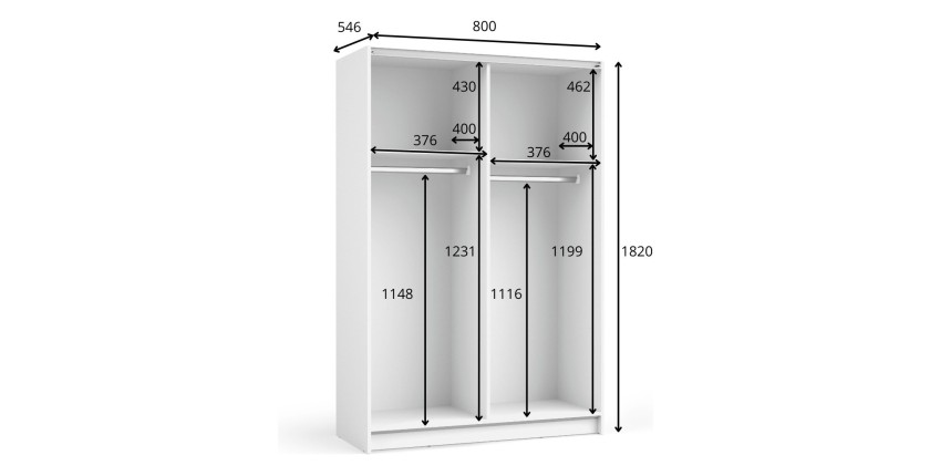 Armoire LYSIA 2 portes coulissantes avec miroir – 80 x 182 x 55 cm – Coloris blanc