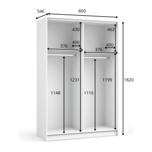 Armoire LYSIA 2 portes coulissantes avec miroir – 80 x 182 x 55 cm – Coloris blanc