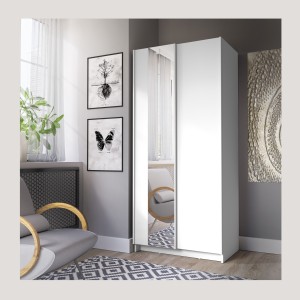 Armoire LYSIA 2 portes coulissantes avec miroir – 80 x 182 x 55 cm – Coloris blanc