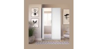Armoire LYSIA 2 portes coulissantes avec miroir – 100 x 182 x 55 cm – Coloris blanc