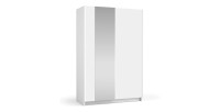 Armoire LYSIA 2 portes coulissantes avec miroir – 120 x 182 x 55 cm – Coloris blanc