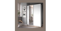 Armoire LYSIA 2 portes coulissantes avec miroir – 120 x 182 x 55 cm – Coloris blanc