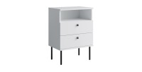 Table de Chevet 2 Tiroirs avec Niche – Coloris blanc – Pieds droits noirs – Collection Aurora