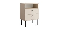 Table de Chevet 2 Tiroirs avec Niche – Coloris beige – Pieds droits et poignées noires – Collection Aurora