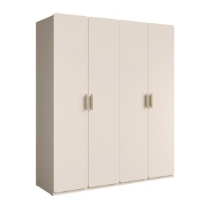Armoire 4 portes AMALIE 179x210x57 cm – Coloris beige sable – Avec 3 étagères supplémentaires