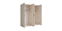 Armoire 4 portes AMALIE 179x210x57 cm – Coloris beige sable – Avec 3 étagères supplémentaires