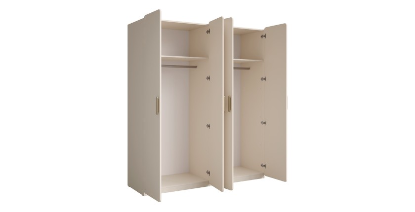 Armoire 4 portes AMALIE 179x210x57 cm – Coloris beige sable – Avec 3 étagères supplémentaires