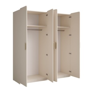Armoire 4 portes AMALIE 179x210x57 cm – Coloris beige sable – Avec 3 étagères supplémentaires