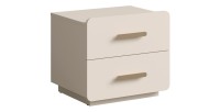 Lot de 2 tables de chevet AMALIE – 2 tiroirs – Coloris beige – Poignées dorées – Design arrondi