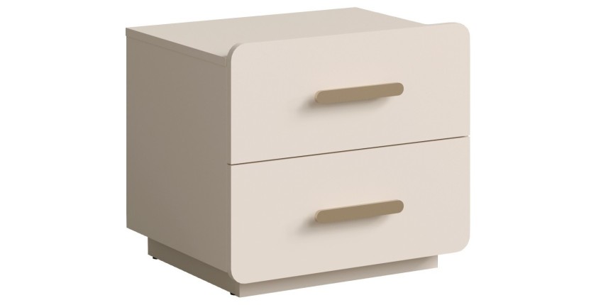Lot de 2 tables de chevet AMALIE – 2 tiroirs – Coloris beige – Poignées dorées – Design arrondi