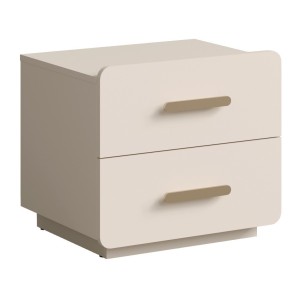 Lot de 2 tables de chevet AMALIE – 2 tiroirs – Coloris beige – Poignées dorées – Design arrondi