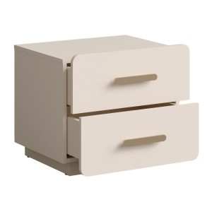 Lot de 2 tables de chevet AMALIE – 2 tiroirs – Coloris beige – Poignées dorées – Design arrondi