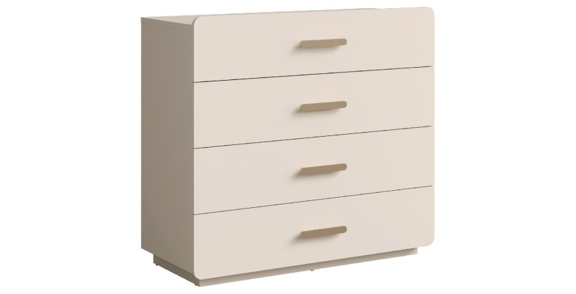 Commode 4 tiroirs AMALIE – Coloris beige sable – L100 x H93 x P42 cm – Finition élégante et formes douces