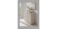 Commode 4 tiroirs AMALIE – Coloris beige sable – L100 x H93 x P42 cm – Finition élégante et formes douces
