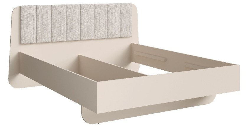 Lit 2 places AMALIE 180x200 cm – Tête tapissée tissu beige – Design doux et angles arrondis - Sommier non inclus