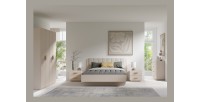 Lit 2 places AMALIE 180x200 cm – Tête tapissée tissu beige – Design doux et angles arrondis - Sommier non inclus
