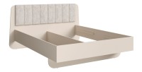 Lit coffre AMALIE 160x200 cm – Tête tapissée tissu beige – Sommier inclus – Matelas non inclus