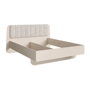 Lit coffre AMALIE 180x200 cm – Tête tapissée tissu beige – Sommier inclus – Matelas non inclus