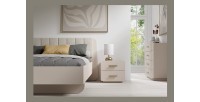 Lit coffre AMALIE 180x200 cm – Tête tapissée tissu beige – Sommier inclus – Matelas non inclus