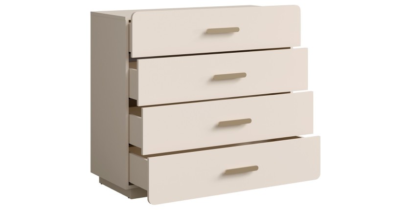 Chambre complète AMALIE beige – Lit coffre 160x200 cm, armoire, commode, 2 chevets et étagères