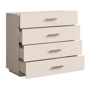 Chambre complète AMALIE beige – Lit coffre 180x200 cm, armoire, commode, 2 chevets et étagères