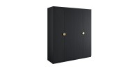 Armoire 4 portes noir structuré et doré – 2 penderies + 4 étagères – Collection MONDO