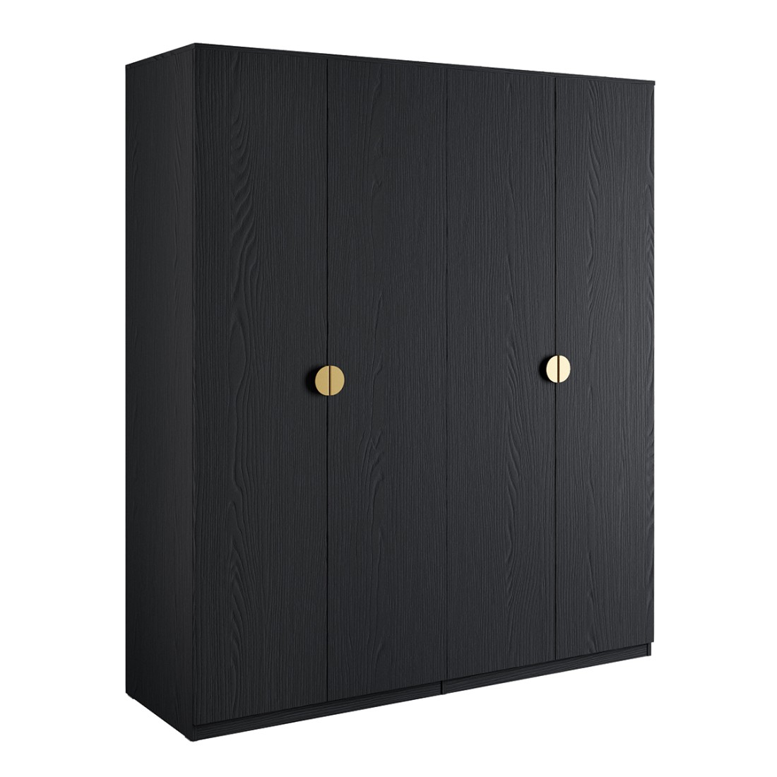 Armoire 4 portes noir structuré et doré – 2 penderies + 4 étagères – Collection MONDO