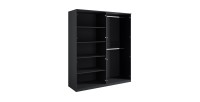 Armoire 4 portes noir structuré et doré – 2 penderies + 4 étagères – Collection MONDO