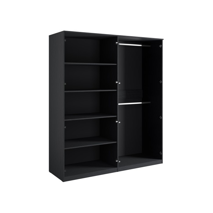 Armadio 4 porte nero strutturato e dorato – 2 appendiabiti + 4 scaffali – Collezione MONDO