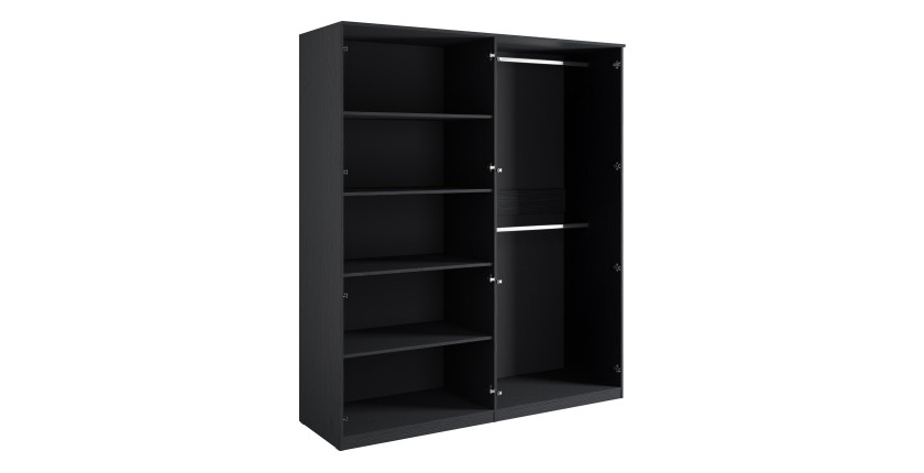 Armoire 4 portes noir structuré et doré – 2 penderies + 4 étagères – Collection MONDO
