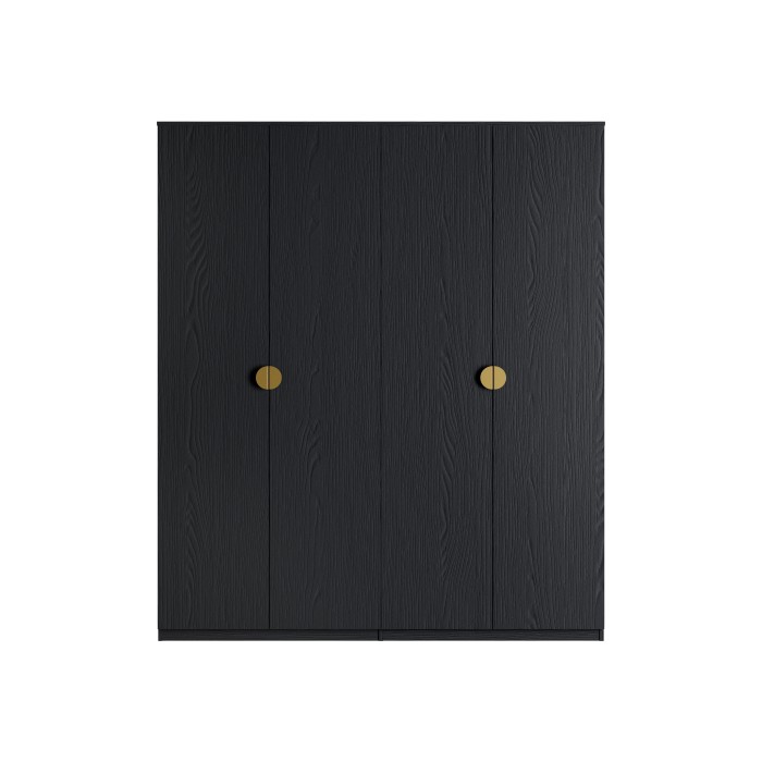 Armadio 4 porte nero strutturato e dorato – 2 appendiabiti + 4 scaffali – Collezione MONDO