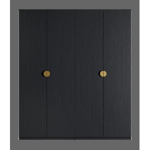 Armoire 4 portes noir structuré et doré – 2 penderies + 4 étagères – Collection MONDO