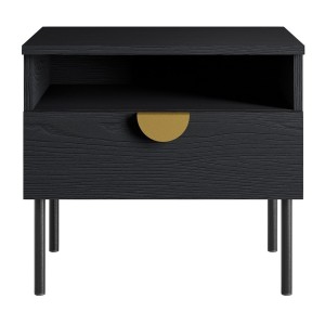 Lot de 2 tables de chevet MONDO – Noir structuré et doré – 1 tiroir + niche – Style moderne chic