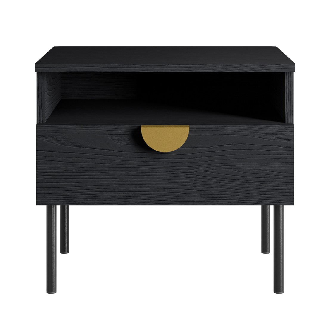 Lot de 2 tables de chevet MONDO – Noir structuré et doré – 1 tiroir + niche – Style moderne chic