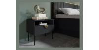 Lot de 2 tables de chevet MONDO – Noir structuré et doré – 1 tiroir + niche – Style moderne chic