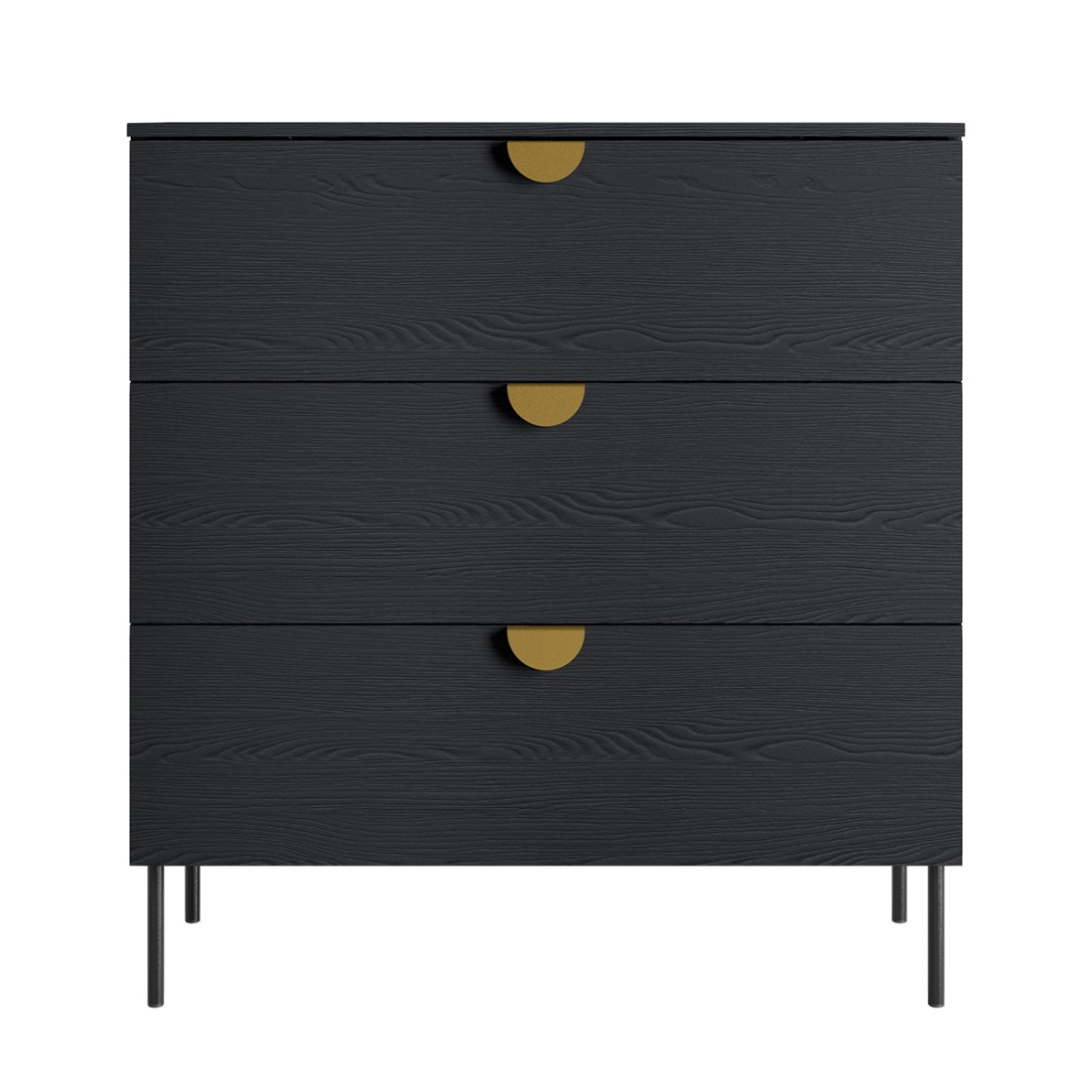 Commode MONDO – Noir structuré et doré – 3 tiroirs – Pieds métal – Design moderne et fonctionnel