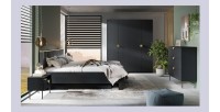 Lit MONDO – 160x200 cm – Noir structuré et doré – Pieds métal design – Sans sommier