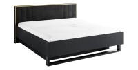 Lit MONDO – 180x200 cm – Noir structuré et doré – Pieds métal design – Sans sommier