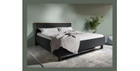 Lit MONDO – 180x200 cm – Noir structuré et doré – Pieds métal design – Sans sommier