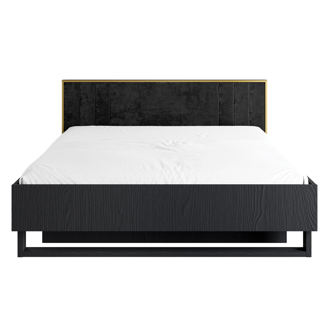 Lit MONDO – 180x200 cm – Noir structuré et doré – Pieds métal design – Sans sommier