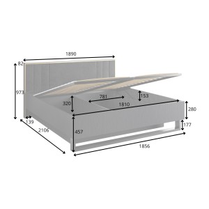 Lit coffre MONDO – 180x200 cm – Noir structuré et doré – Pieds métal – Sommier inclus