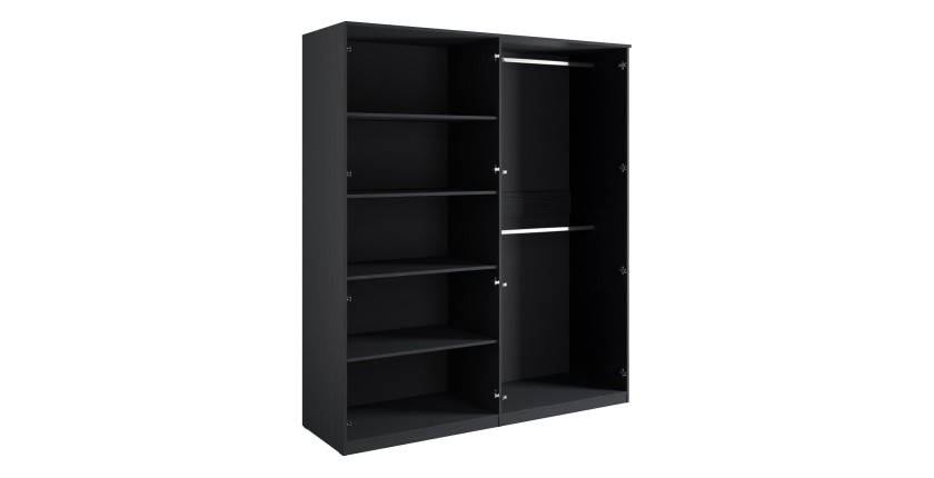 Chambre complète MONDO – Noir structuré et doré – Lit coffre 160x200 avec sommier + Armoire + Commode + 2 chevets