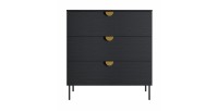 Chambre complète MONDO – Noir structuré et doré – Lit coffre 160x200 avec sommier + Armoire + Commode + 2 chevets