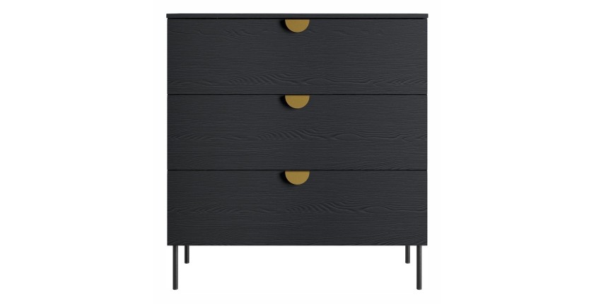 Chambre complète MONDO – Noir structuré et doré – Lit coffre 160x200 avec sommier + Armoire + Commode + 2 chevets